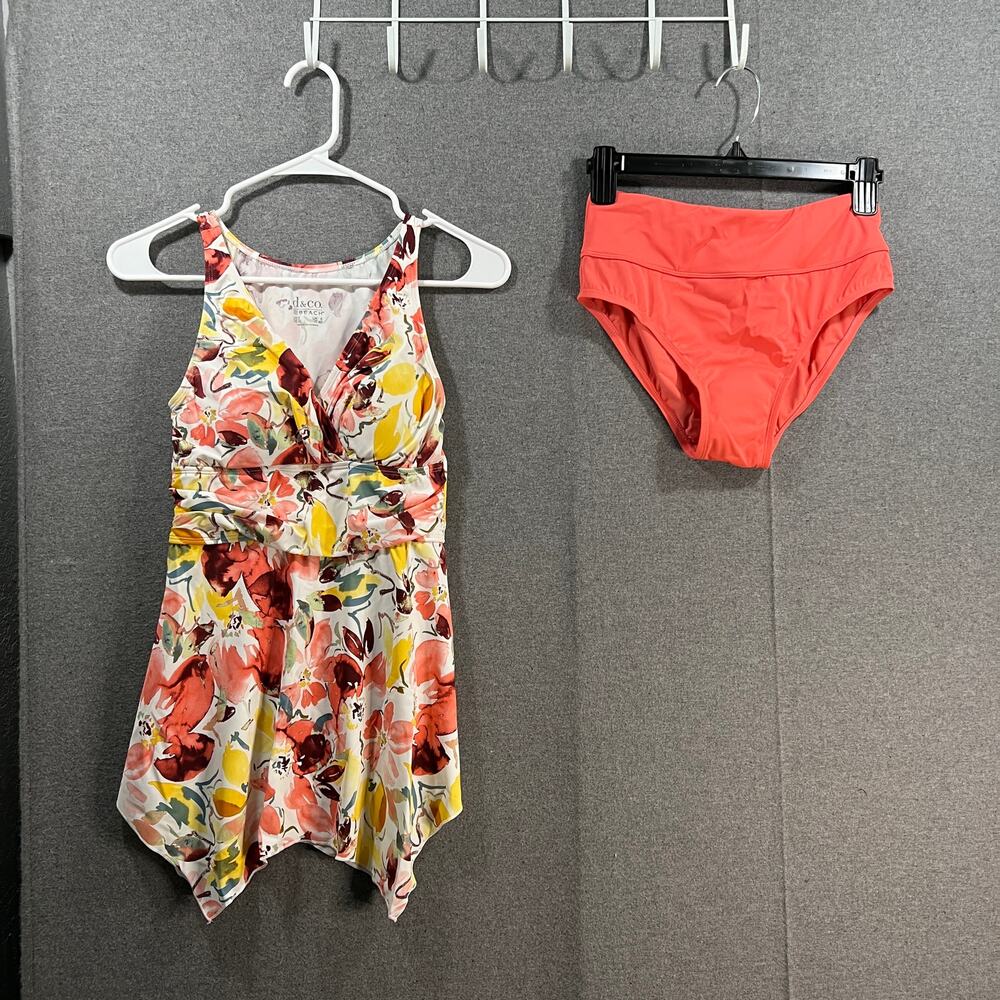 Denim & Co. Beach Handkerchief Hem Tankini with Brief Multicolor Size 2